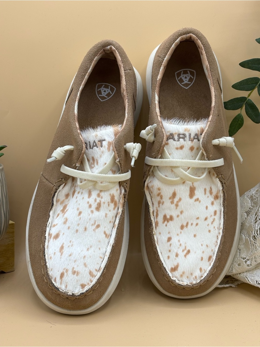 Ariat Kids' Brown & White Cowhide Slip-On Shoe